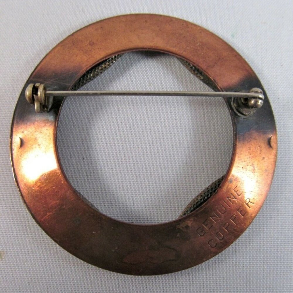 Vintage 1960 Copper Brooch Dimensional Round Modernist Abstract Pin - Picture 5 of 10